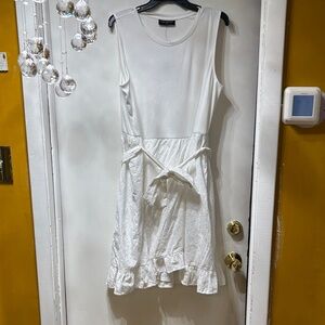 Lane Bryant White Sleeveless Tie-Waist Ruffle Hem Dress